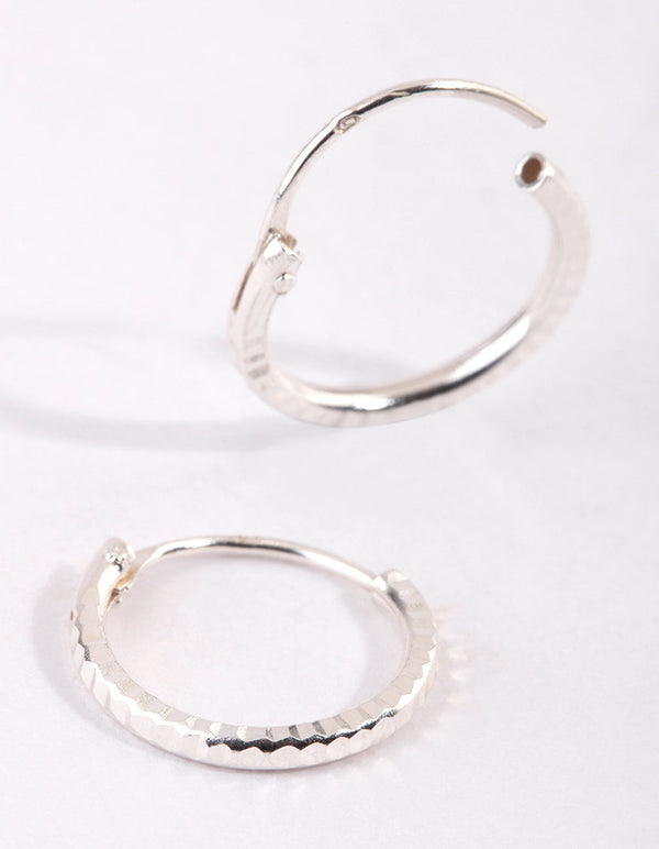 Sterling Silver Diamond Cut Hoop Earrings
