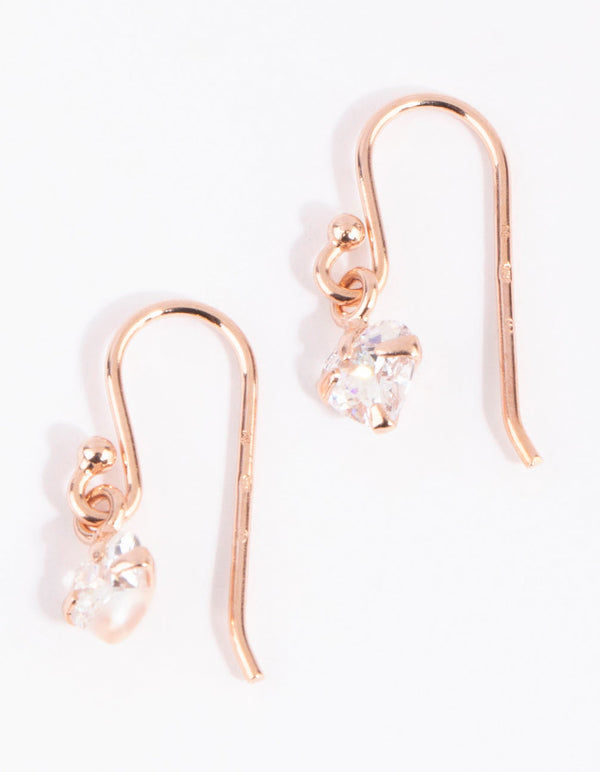 Gold Plated Sterling Silver Cubic Zirconia Heart Drop Earrings