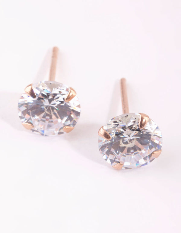 Large Rose Gold Plated Sterlig Silver Cubic Zirconia Stud Earrings