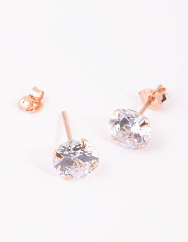 Large Rose Gold Plated Sterlig Silver Cubic Zirconia Stud Earrings