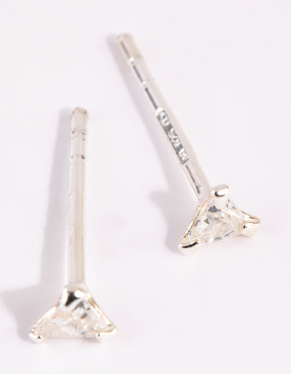 Sterling Silver Cubic Zirconia Triangular Stud Earrings