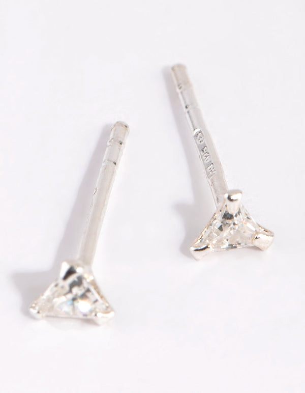 Sterling Silver Cubic Zirconia Triangular Stud Earrings