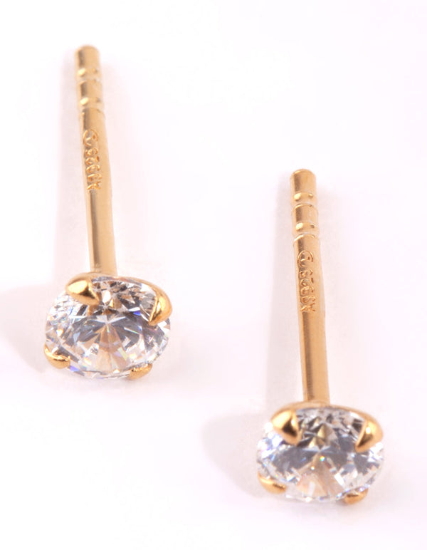 Small Gold Plated Sterling Silver Cubic Zirconia Stud Earrings