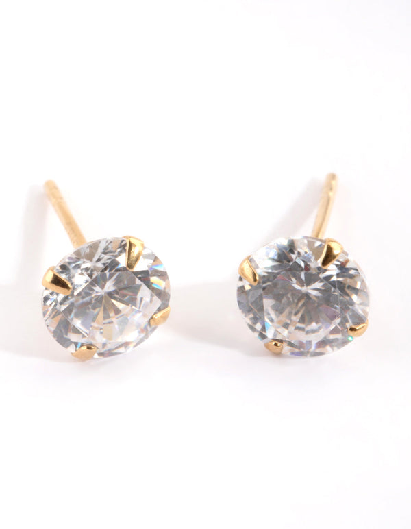 Large Gold Plated Sterling Silver Cubic Zirconia Stud Earrings