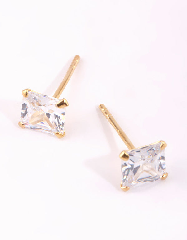 中号镀金纯银方晶锆石耳钉