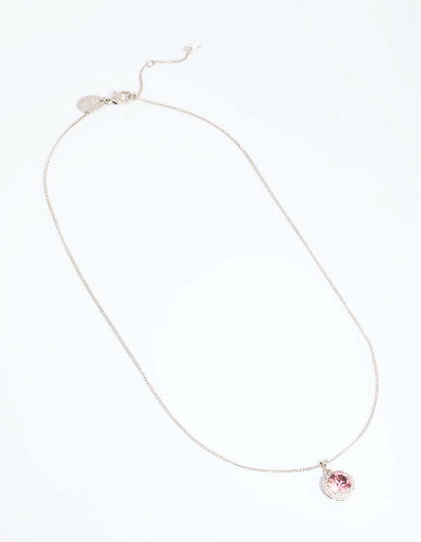 Rhodium and Pink Diamond Simulant Claw Necklace