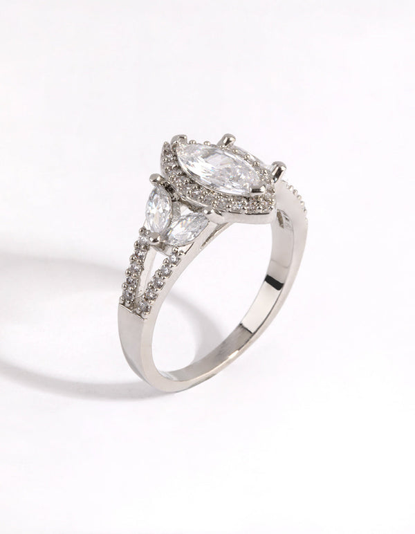 Rhodium Diamond Simulant Marquise Vintage Ring