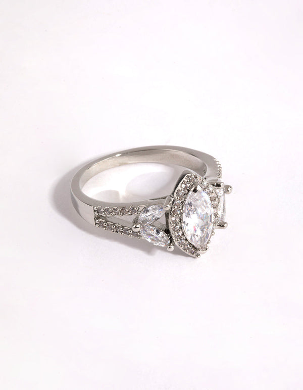 Rhodium Diamond Simulant Marquise Vintage Ring