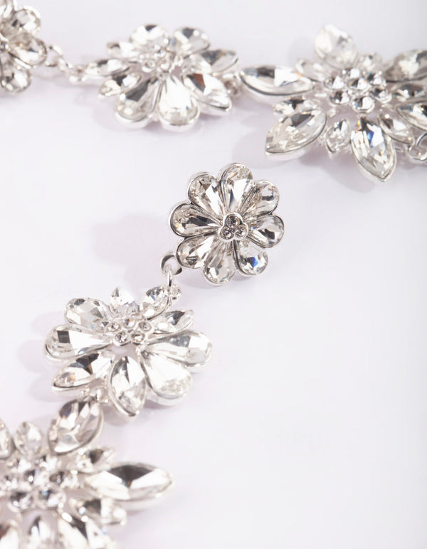 Silver Flower Drop Earrings