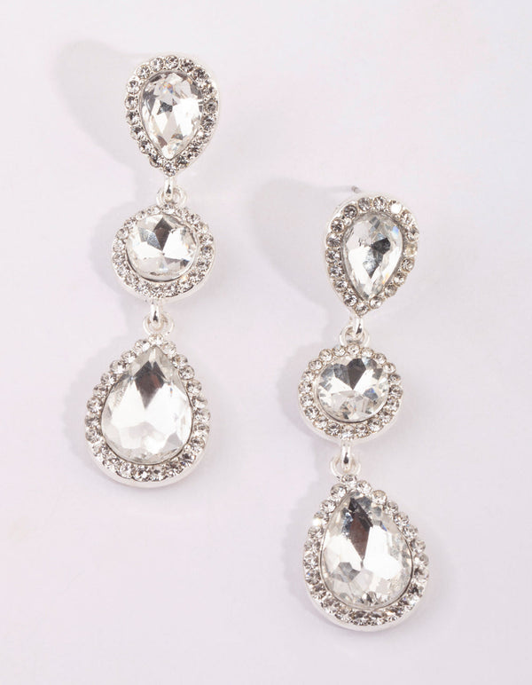 Silver Circular and Teardrop Diamante Earrings