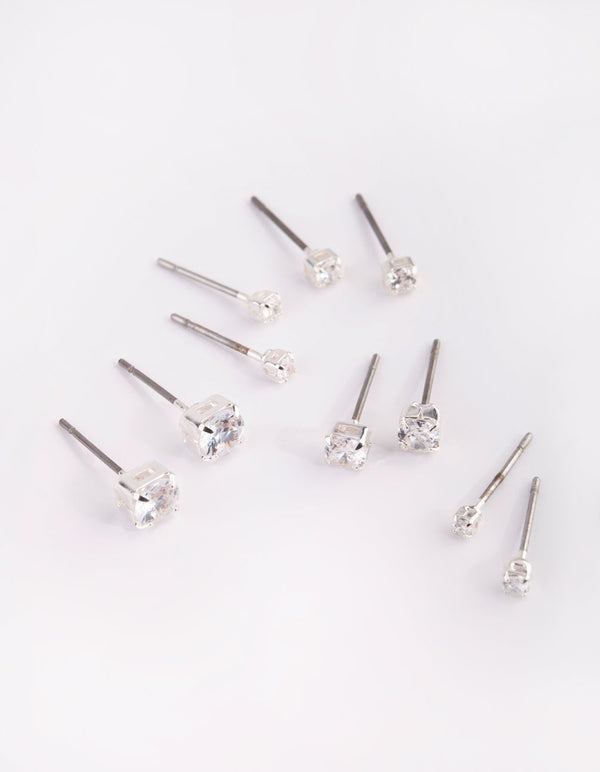 Silver Graduated Diamante Stud Earring Pack