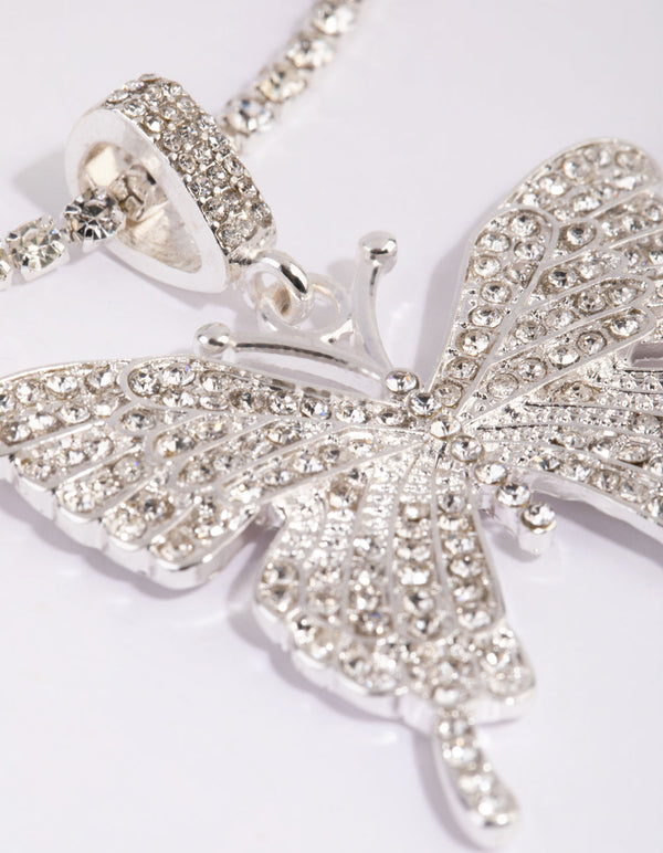 Silver Statement Diamante Butterfly Necklace