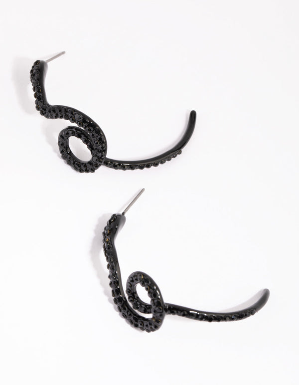 Matte Black Pave Snake Hoop Earrings