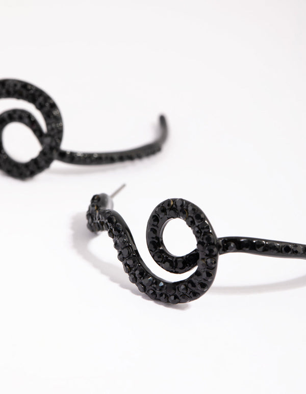 Matte Black Pave Snake Hoop Earrings