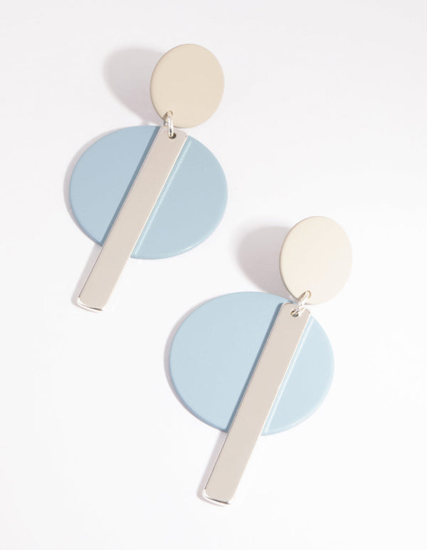 Blue Stick and Circle Drop Earrings