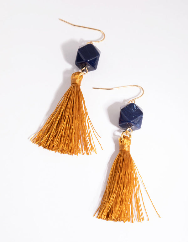 Yellow Bead and Tassel Drop Earrings