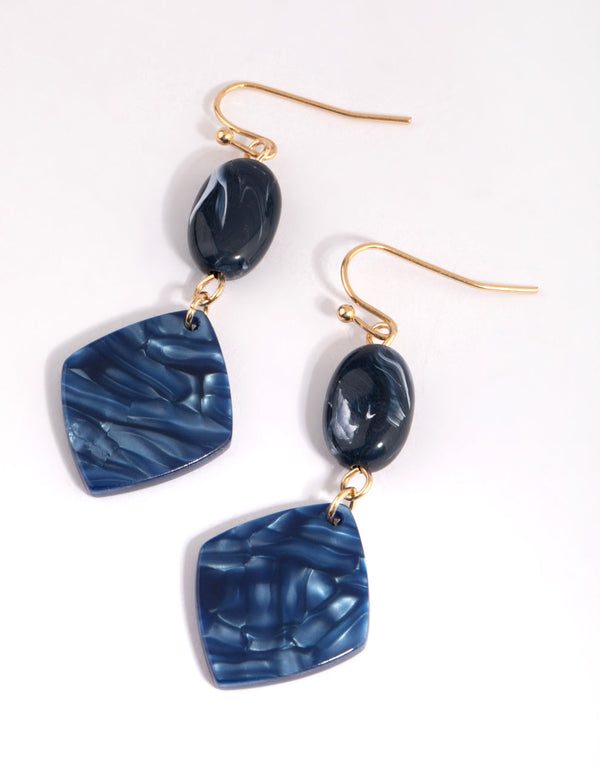 Navy Diamond Drop Earrings