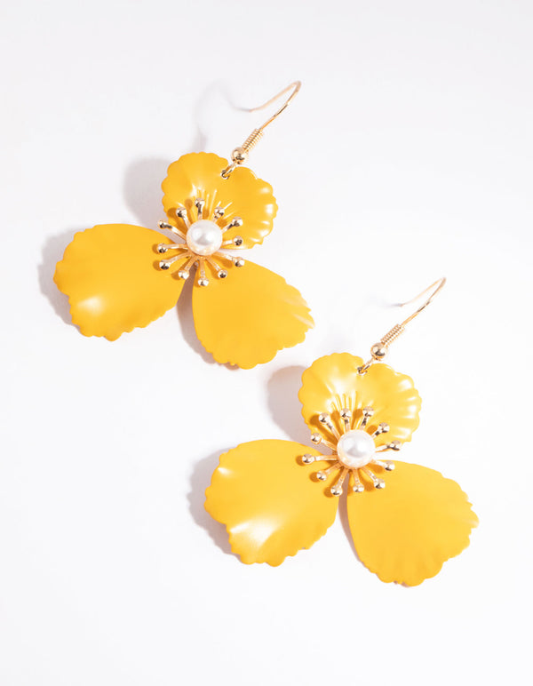 Matte Yellow Flower Drop Earrings