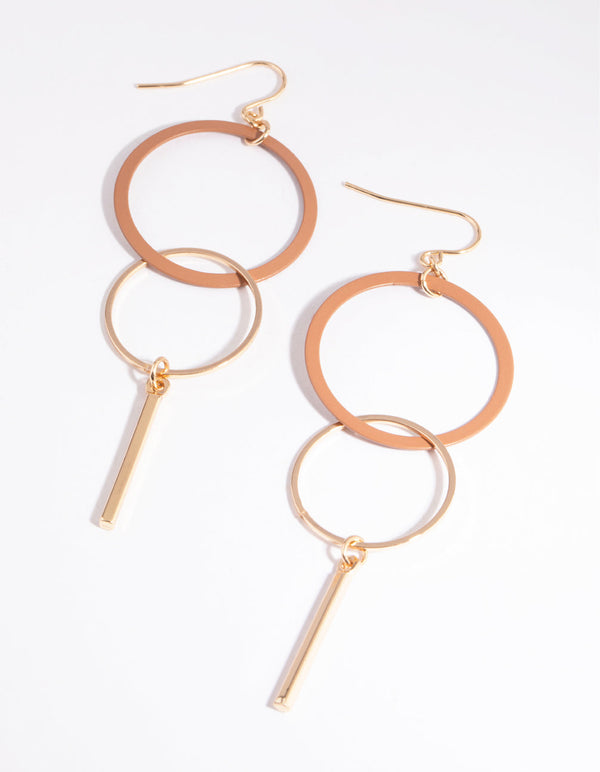 Brown Circular Drop Earrings