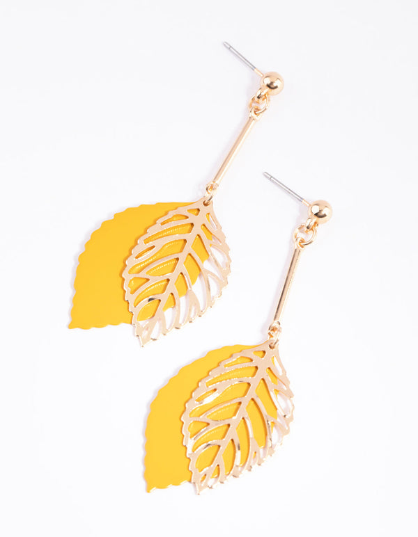 Yellow Leaf Drop Earrings