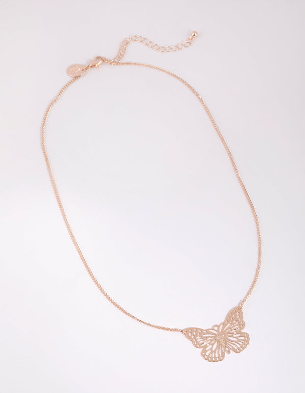 Rose Gold Large Butterfly Necklace