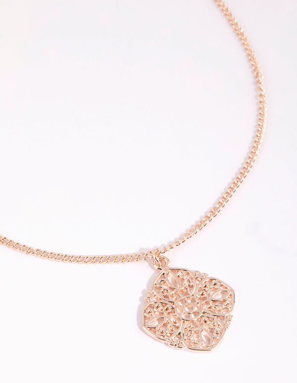 Rose Gold Intricate Flower Pendant Necklace