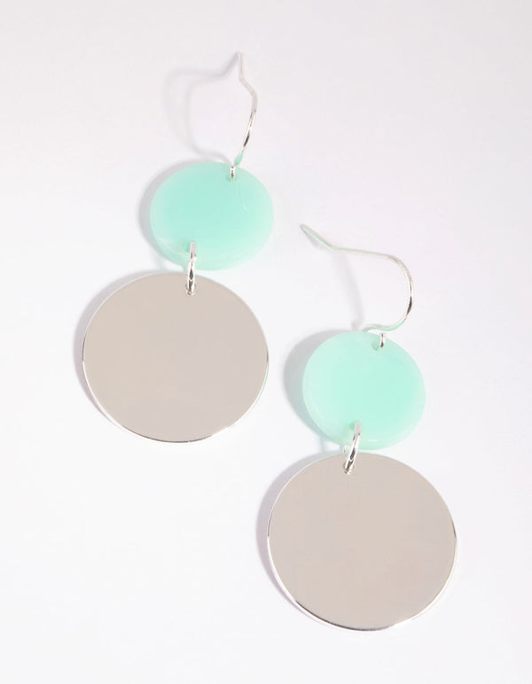 Teal Ascending Disc Drop Earrings