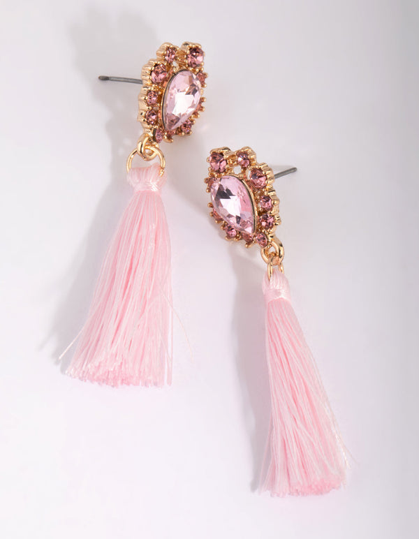 Pink Flower Tassel Earrings