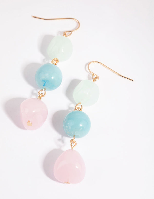 Gold Triple Ball Drop Earrings