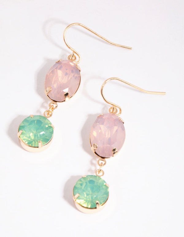 Gold Oval and Circle Diamante Drop Earrings