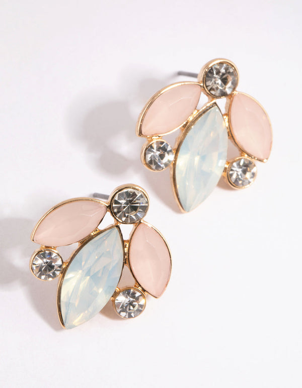 Diamante Leaf Stud Earrings