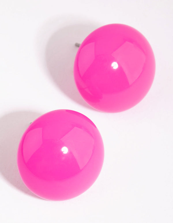 Fuchsia Button Stud Earrings