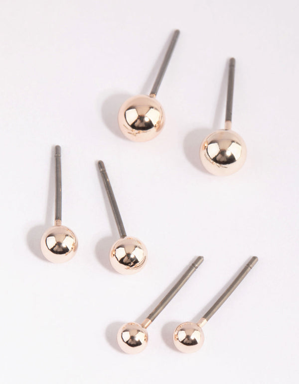 Rose Gold Dainty Ball Stud Earring Pack