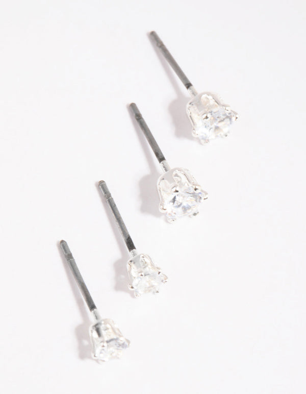 Silver Cubic Zirconia Stud Earring Set
