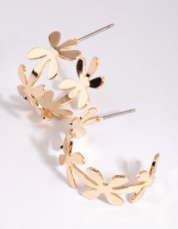 Gold Daisy Hoop Earrings