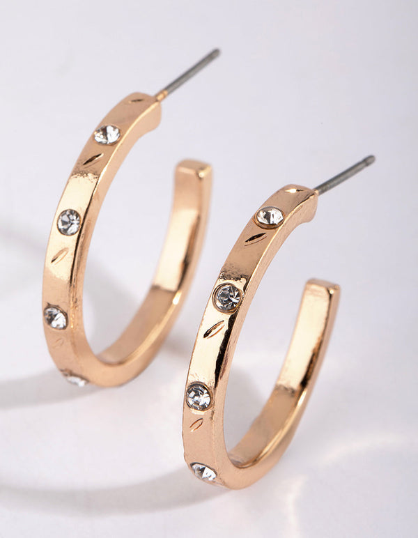 Gold Diamante Hoop Earrings