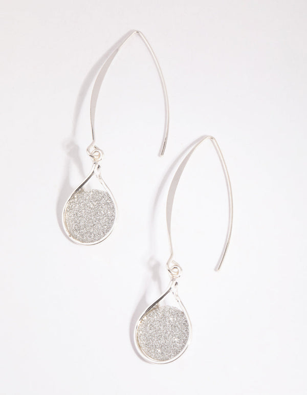 Silver Glitter Circle Drop Earrings