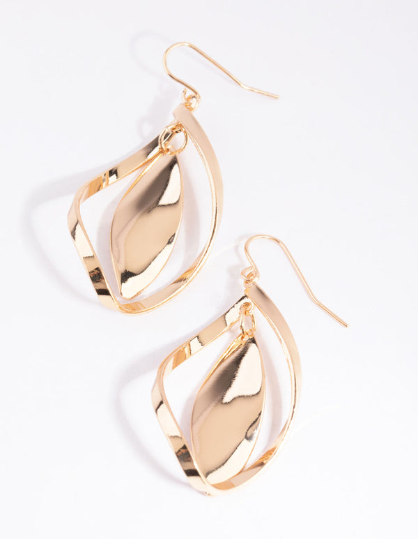 Gold Twisted Leaf Drop Earrings