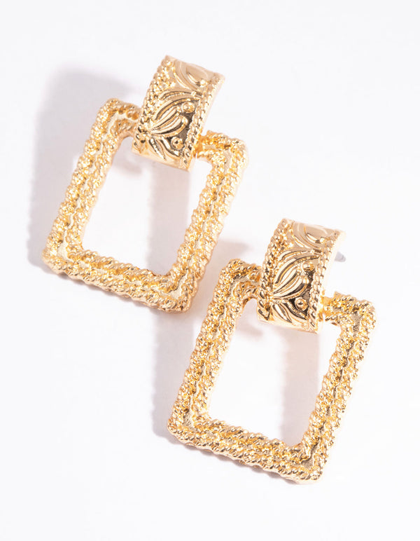 Gold Rectangular Drop Earrings