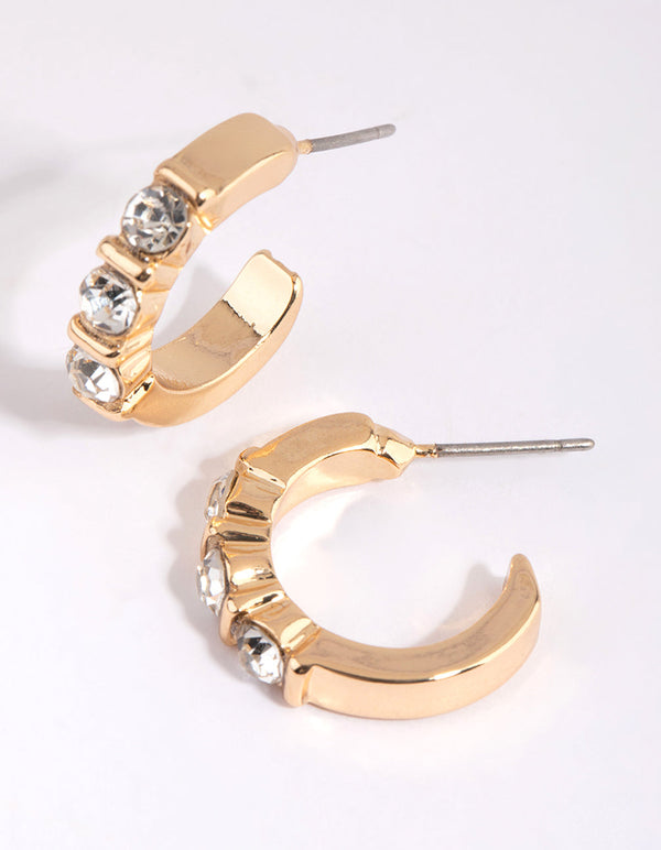 Gold Diamante Huggie Earrings