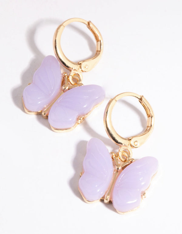 Purple Acrylic Butterfly Huggie Earrings