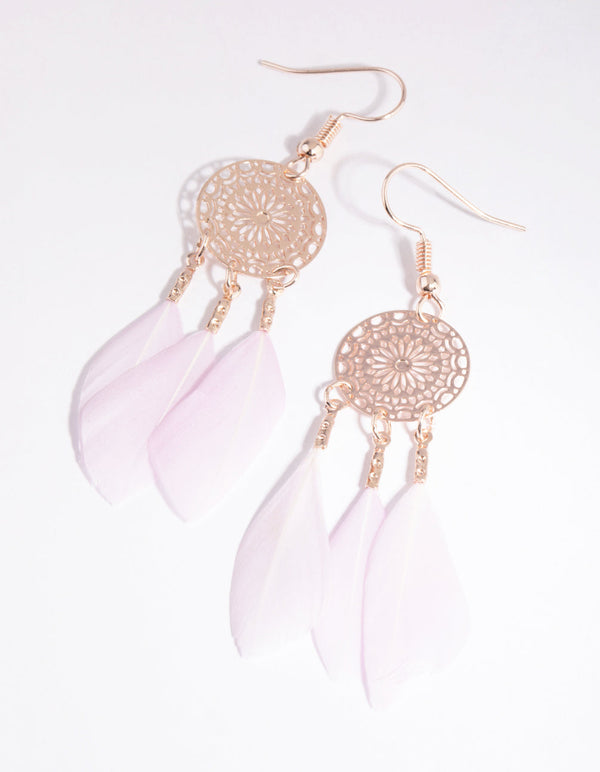 Rose Gold Lilac Feather Earrings