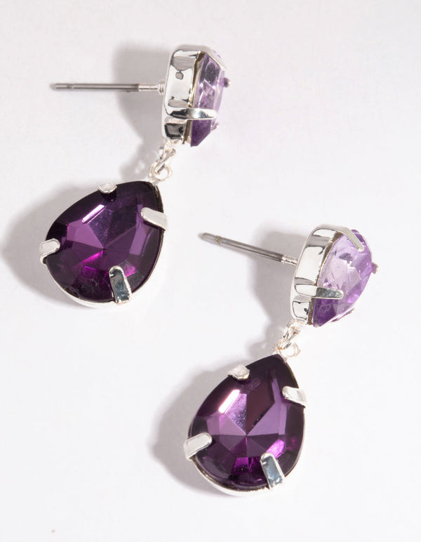 Silver and Purple Teardrop Earrings