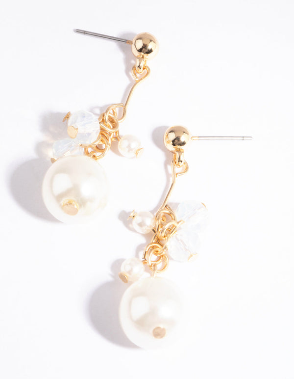 Gold Pearl Cluster Drop Earrings