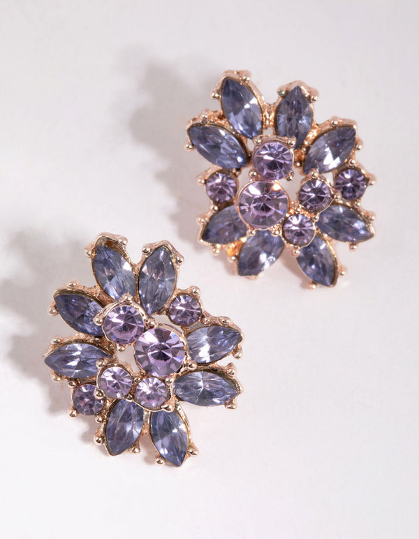 Purple Diamante Stud Earrings