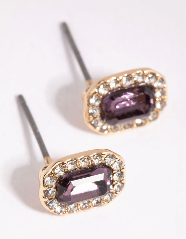 Purple Diamante Stud Earrings