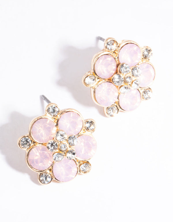 Pink Diamante and Daisy Stud Earrings