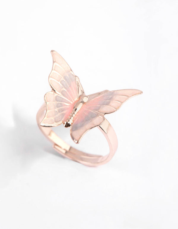 Rose Gold Light Pink Enamel Butterfly Ring