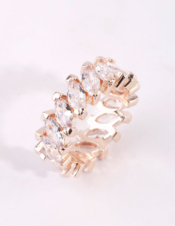 Rose Gold Navette Cubic Zirconia Diagonal Band Ring