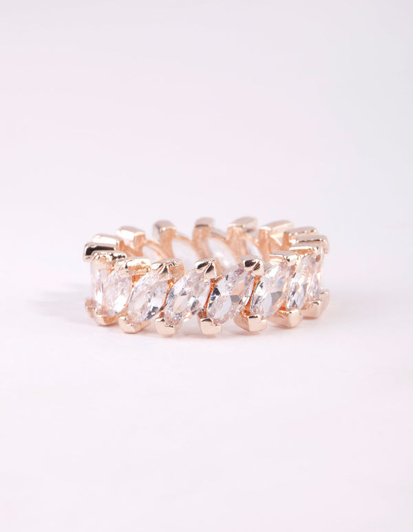 Rose Gold Navette Cubic Zirconia Diagonal Band Ring